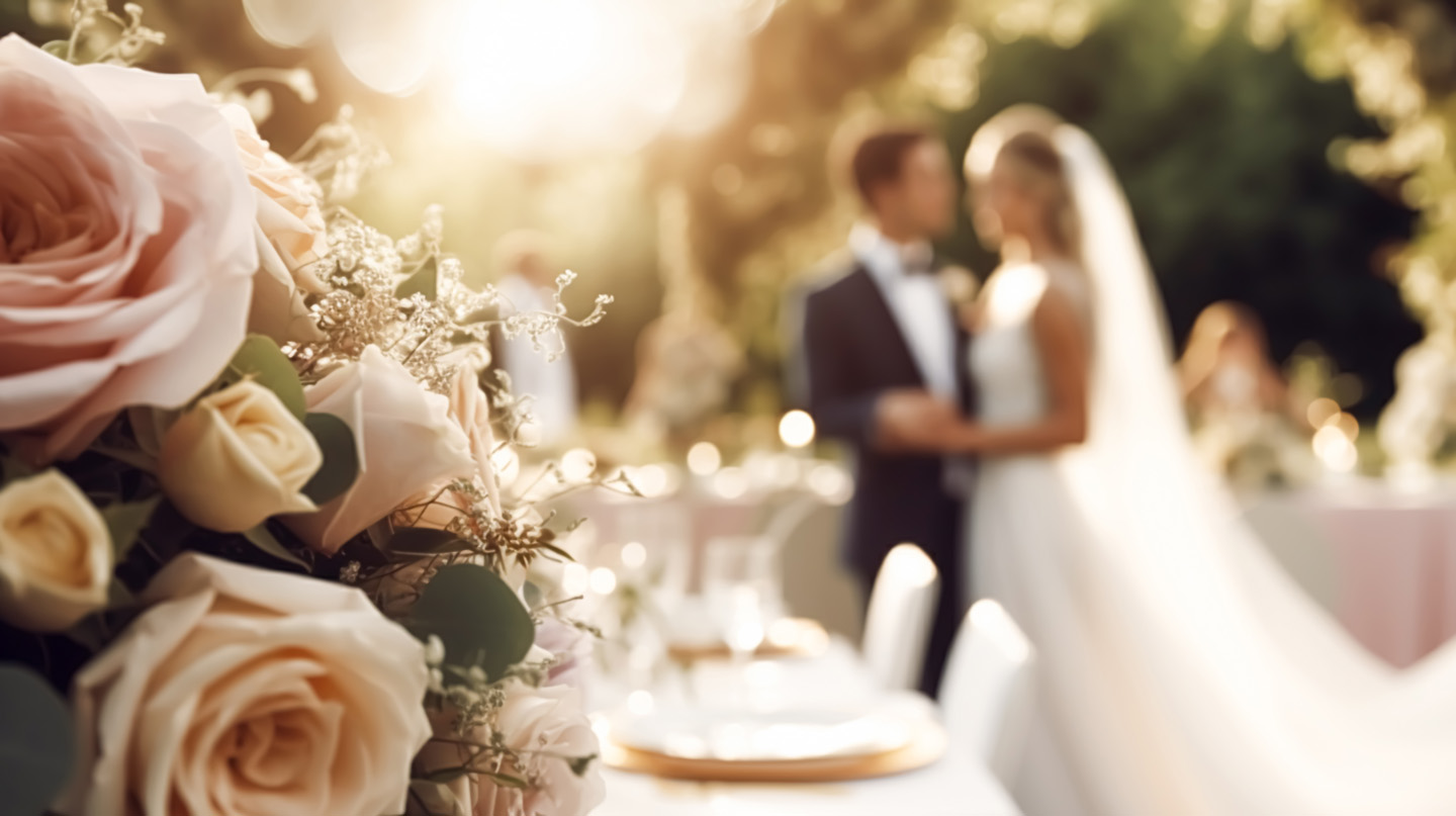 Dancing couple at wedding celebration